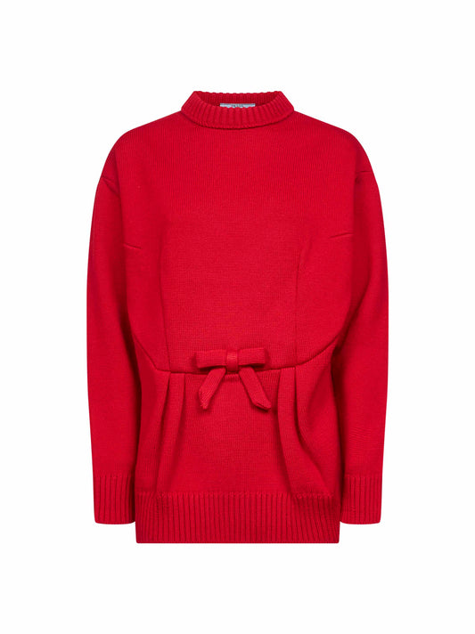 Maglia con fiocco in lana vergine rossa