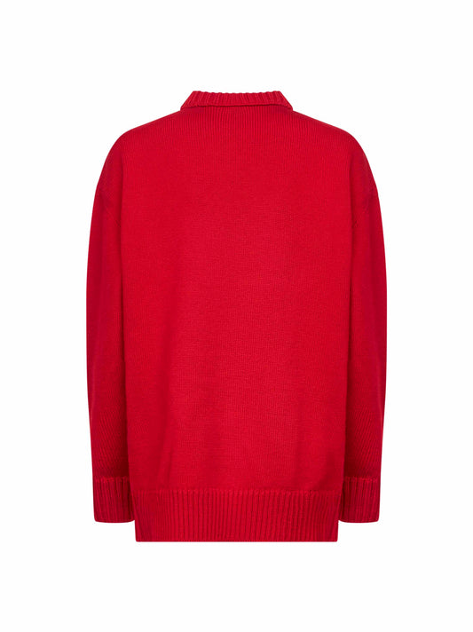 Maglia con fiocco in lana vergine rossa
