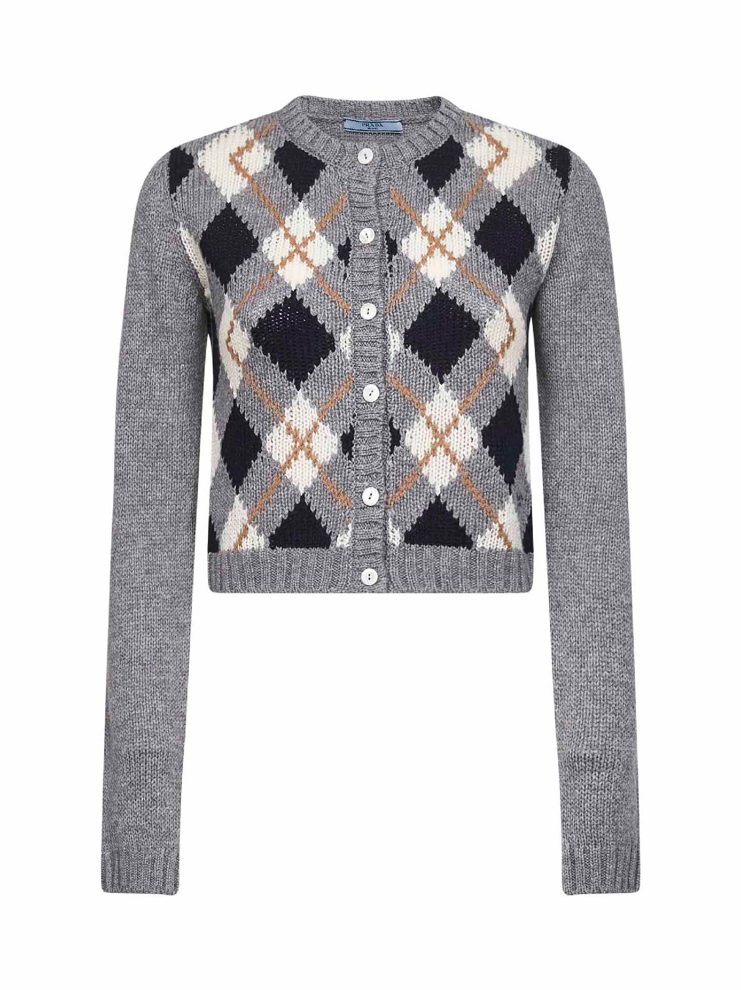 Wool cardigan with argyle pattern