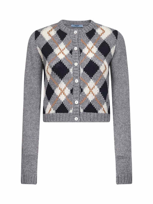 Cardigan in lana con motivo rombi