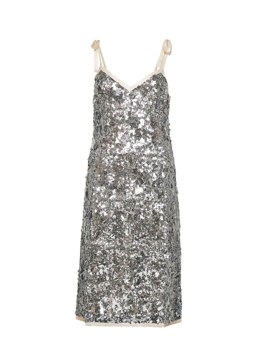 Abito midi in paillettes argento
