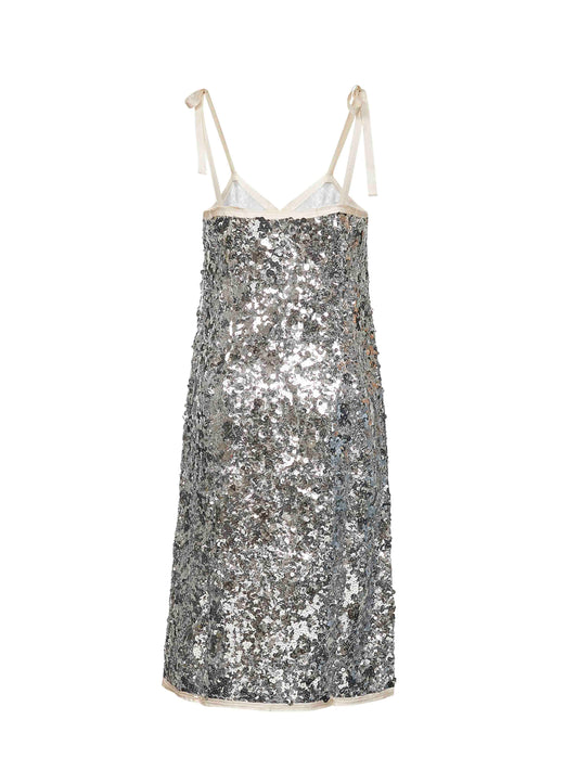 Abito midi in paillettes argento