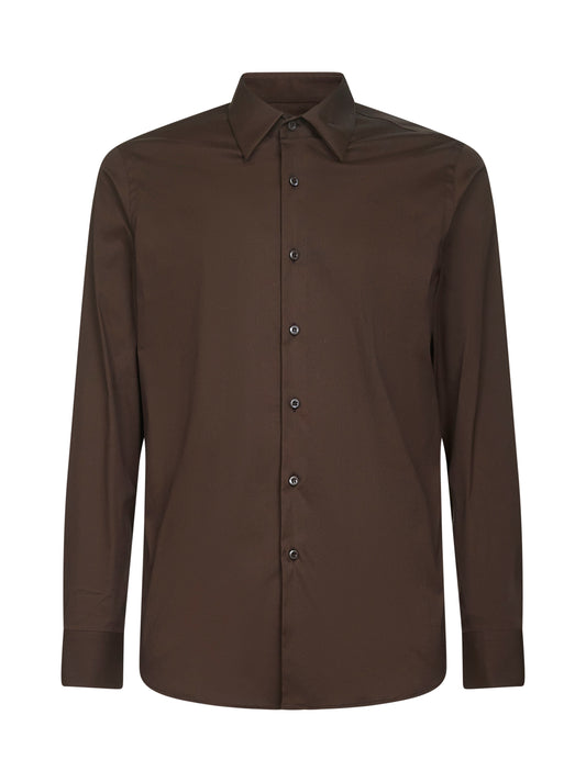 Camicia in cotone stretch marrone