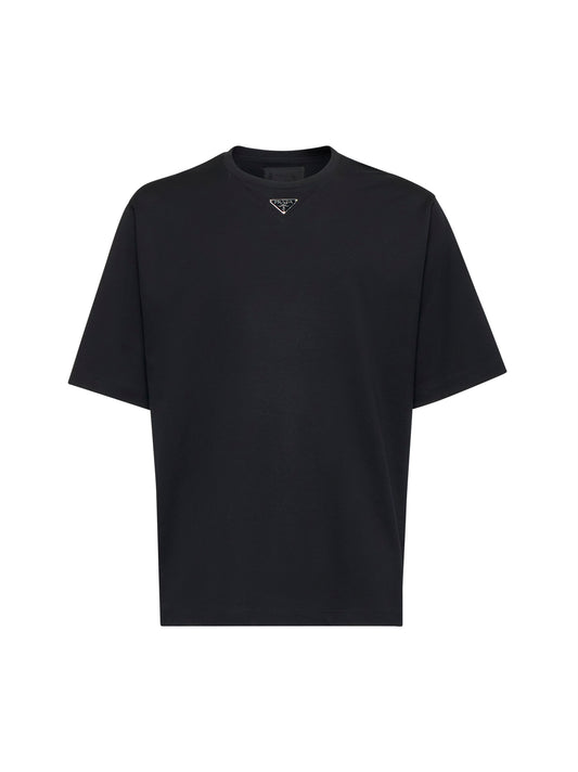 T-shirt over con logo in cotone nero