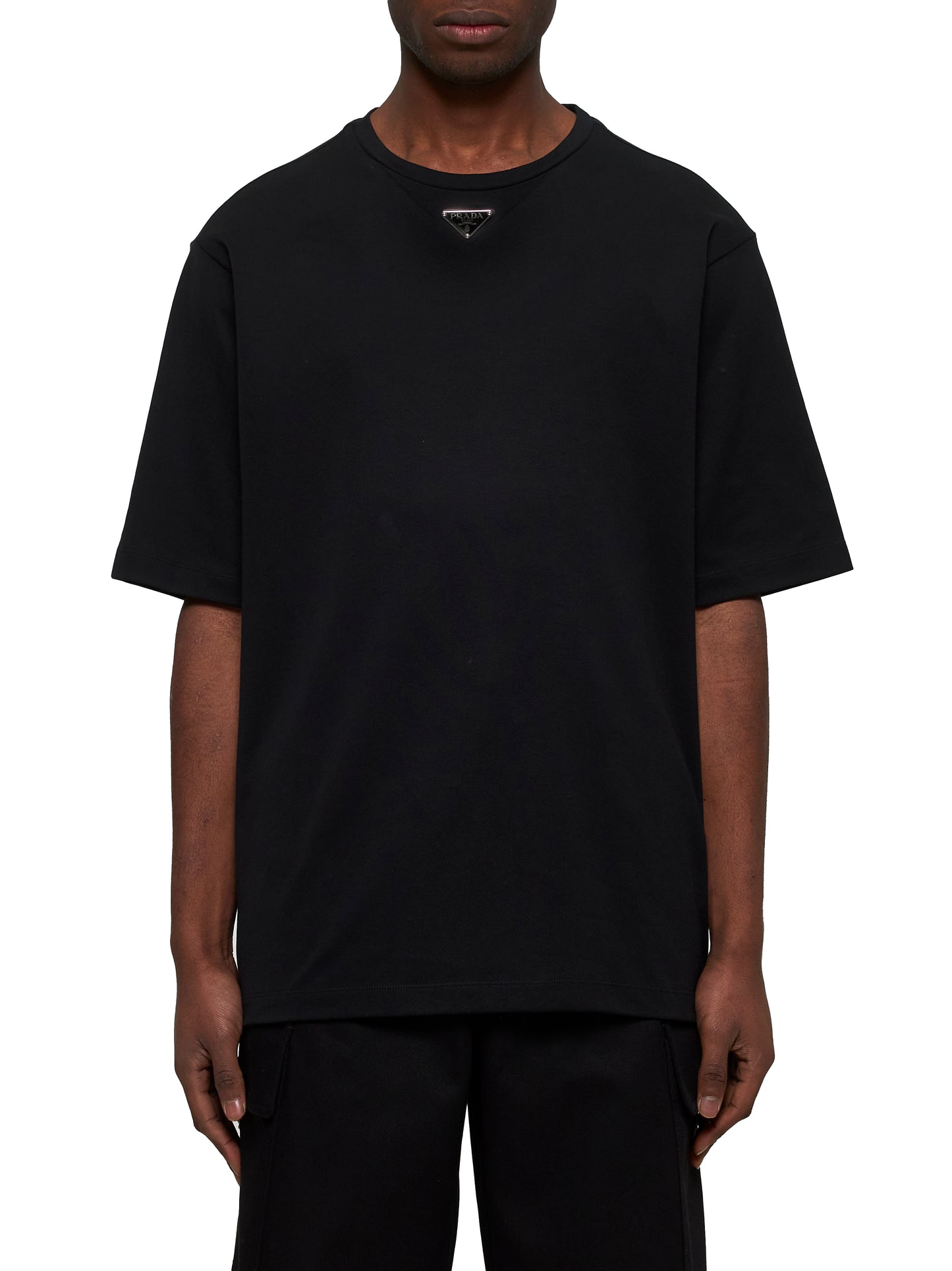 T-shirt over con logo in cotone nero