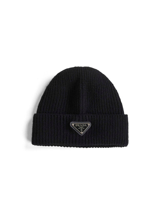 Berretto in cashmere a coste nero