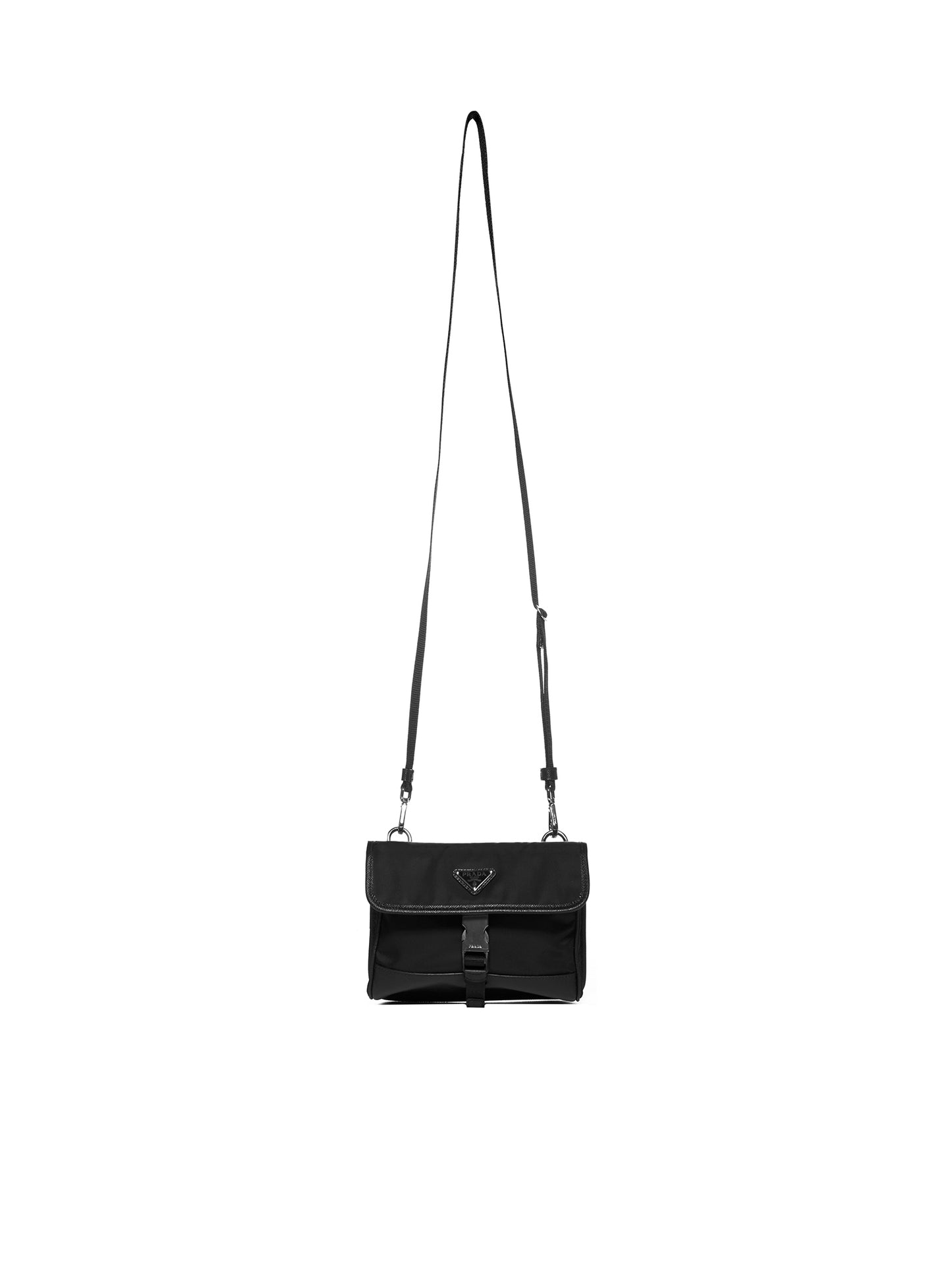 Phone holder in black Re-Nylon and Saffiano leather