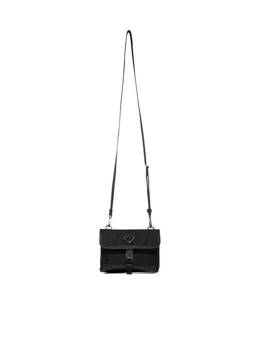 Phone holder in black Re-Nylon and Saffiano leather
