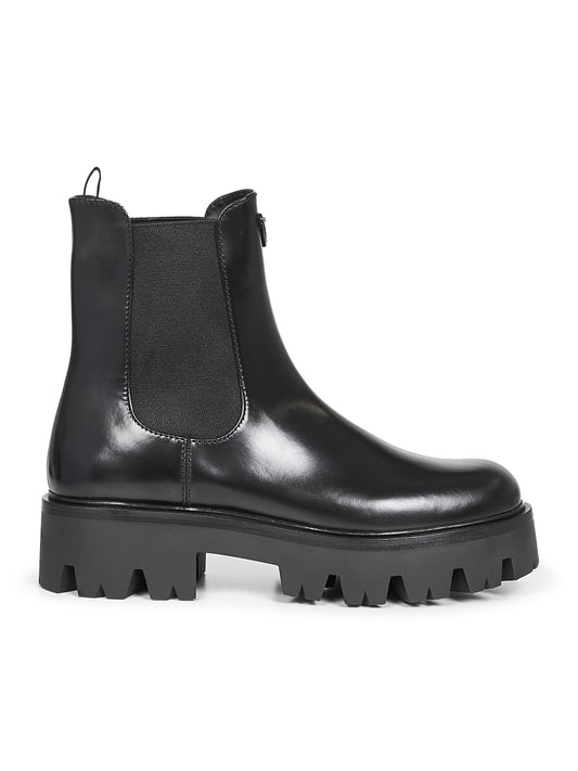 Black brushed leather ankle boots