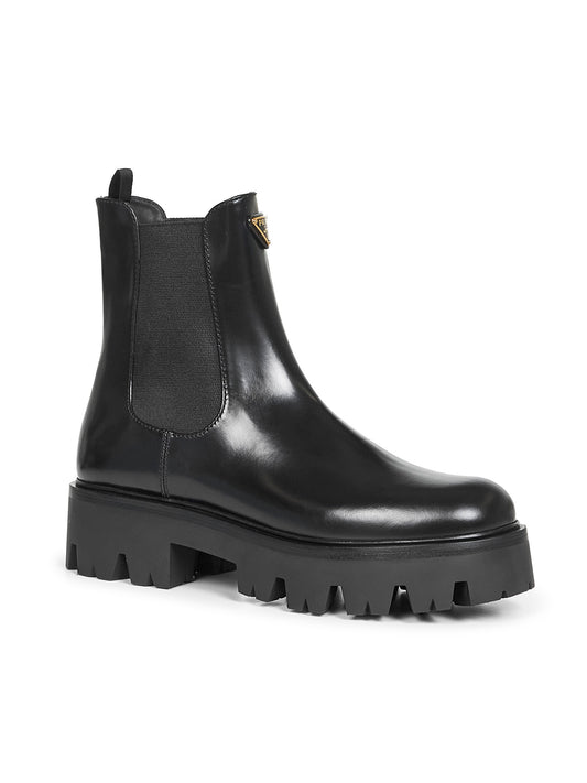 Black brushed leather ankle boots