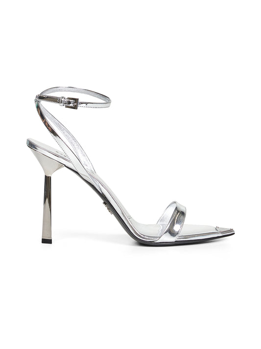 Sandali in pelle metallizzata argento