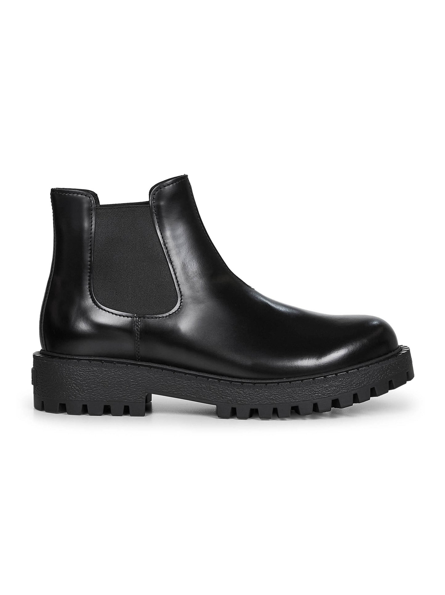 Black calfskin Chelsea boots by Prada