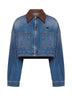 Blouson cropped in denim azzurro