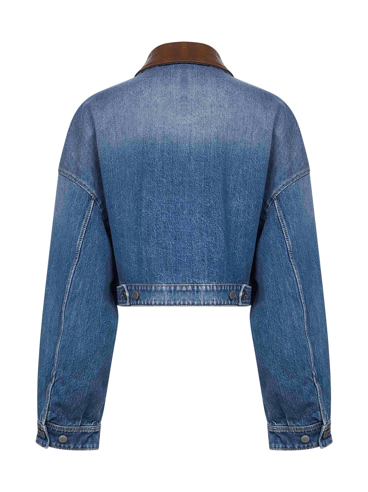 Blouson cropped in denim azzurro