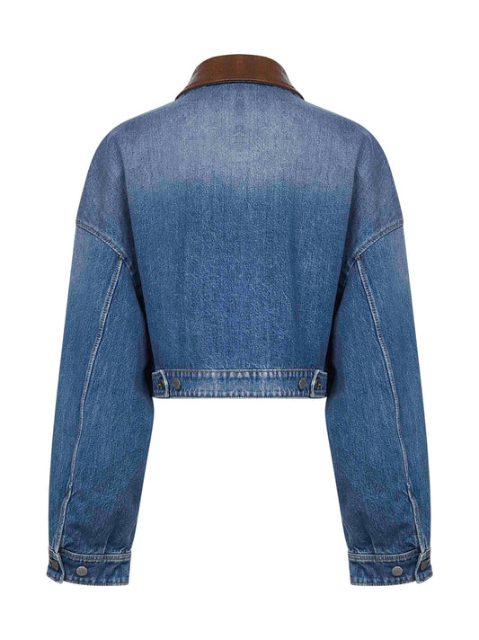 Blouson cropped in denim azzurro