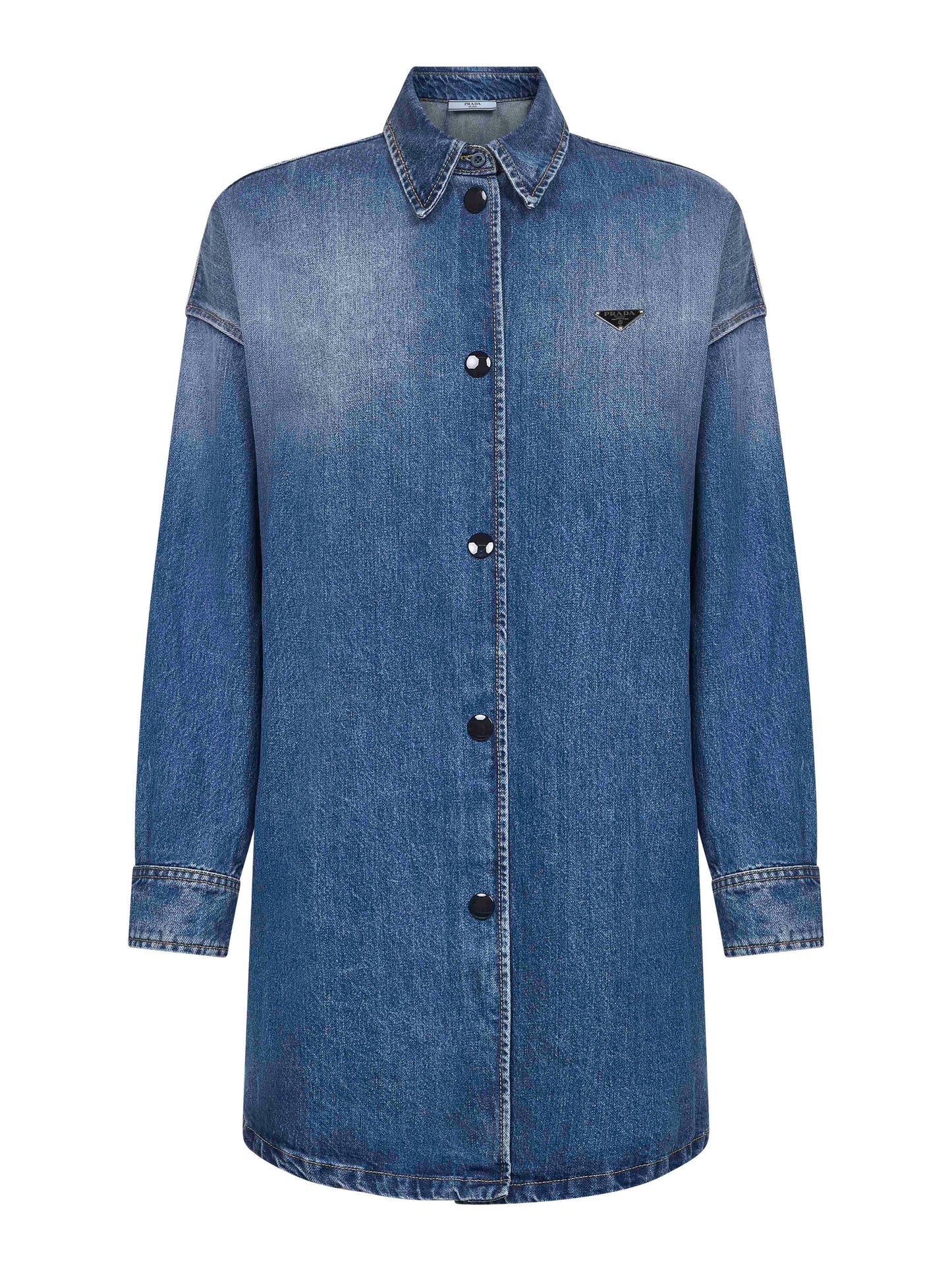 Camicia lunga in denim di cotone azzurro