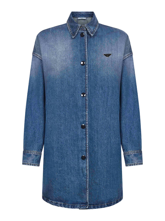 Camicia lunga in denim di cotone azzurro