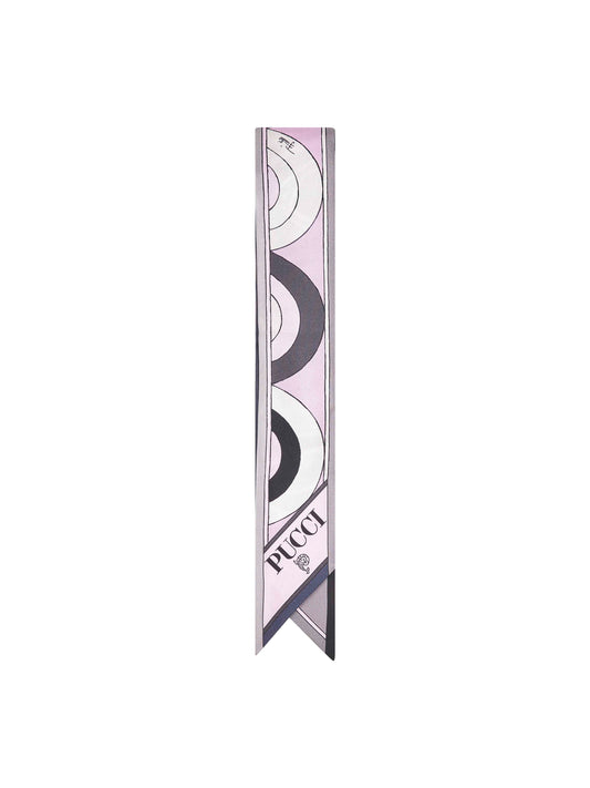 Iride and Labirinto print silk twill scarf