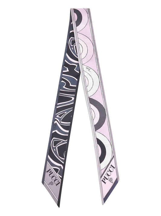 Iride and Labirinto print silk twill scarf