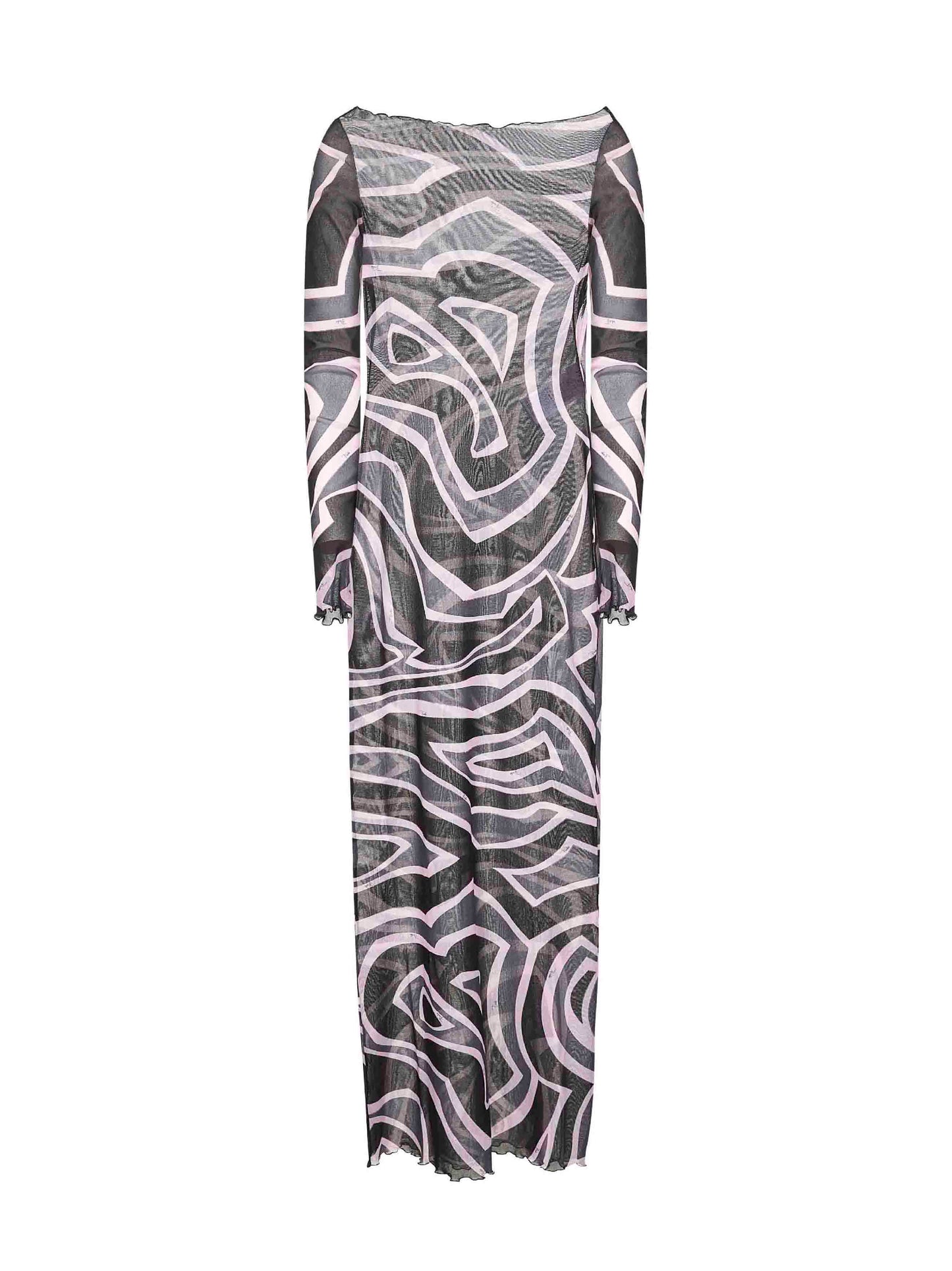 Labirinto print long tulle dress