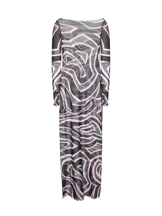 Labirinto print long tulle dress