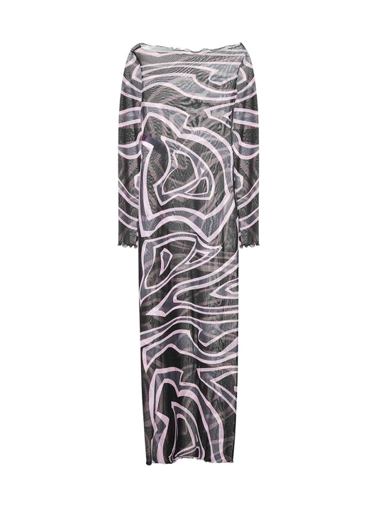 Labirinto print long tulle dress