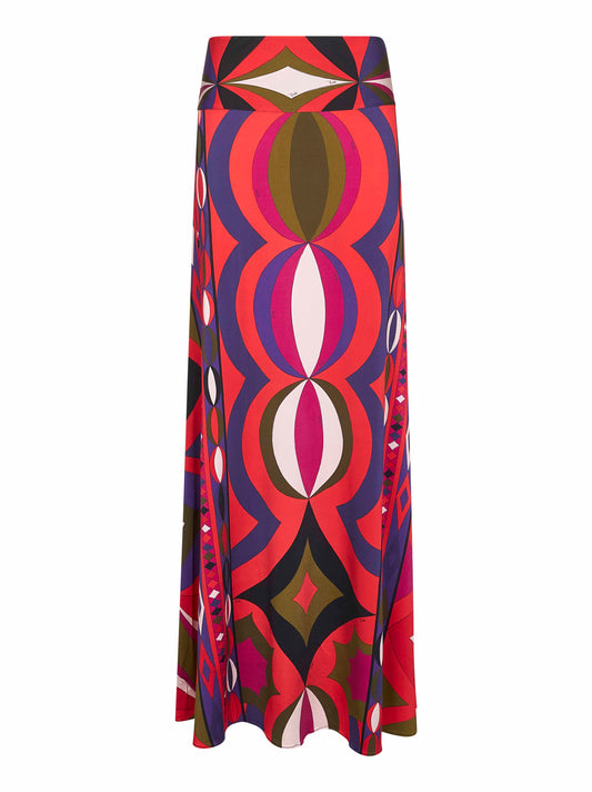 Printed stretch viscose long skirt