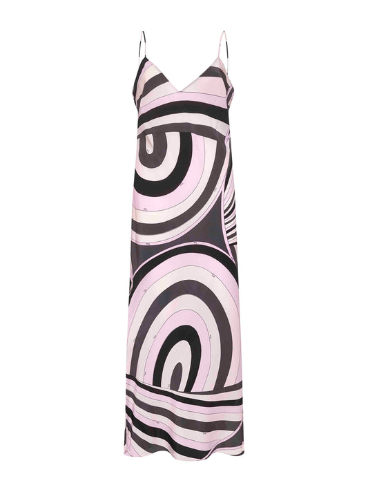 Iride print silk lingerie long dress