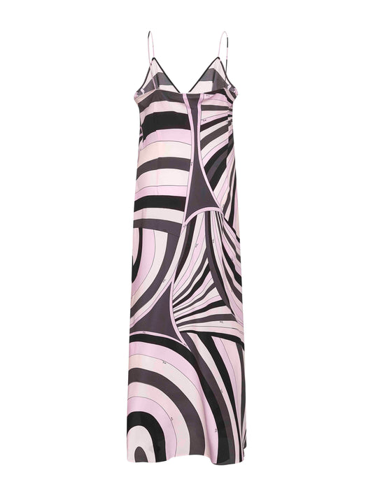 Iride print silk lingerie long dress