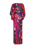 Orchidee print silk long dress with cape