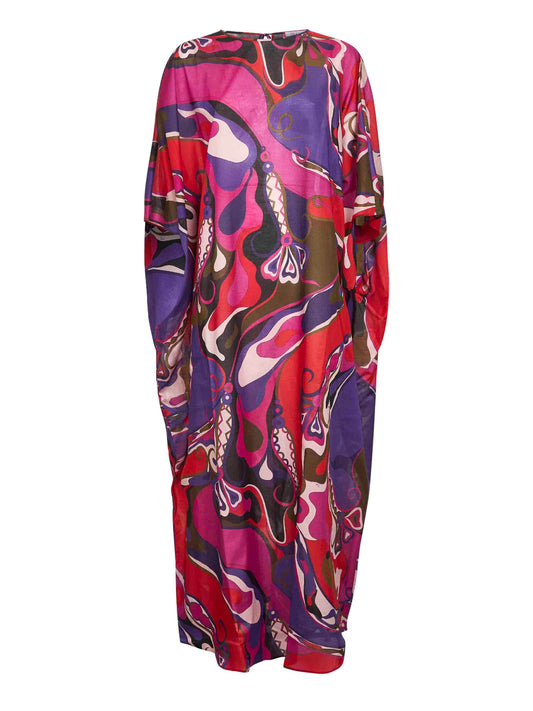 Orchidee print muslin long caftan