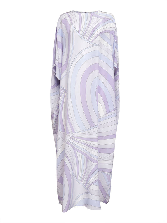Lavender Iride print silk twill long kaftan
