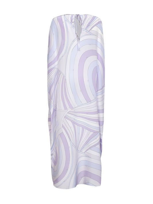 Lavender Iride print silk twill long kaftan