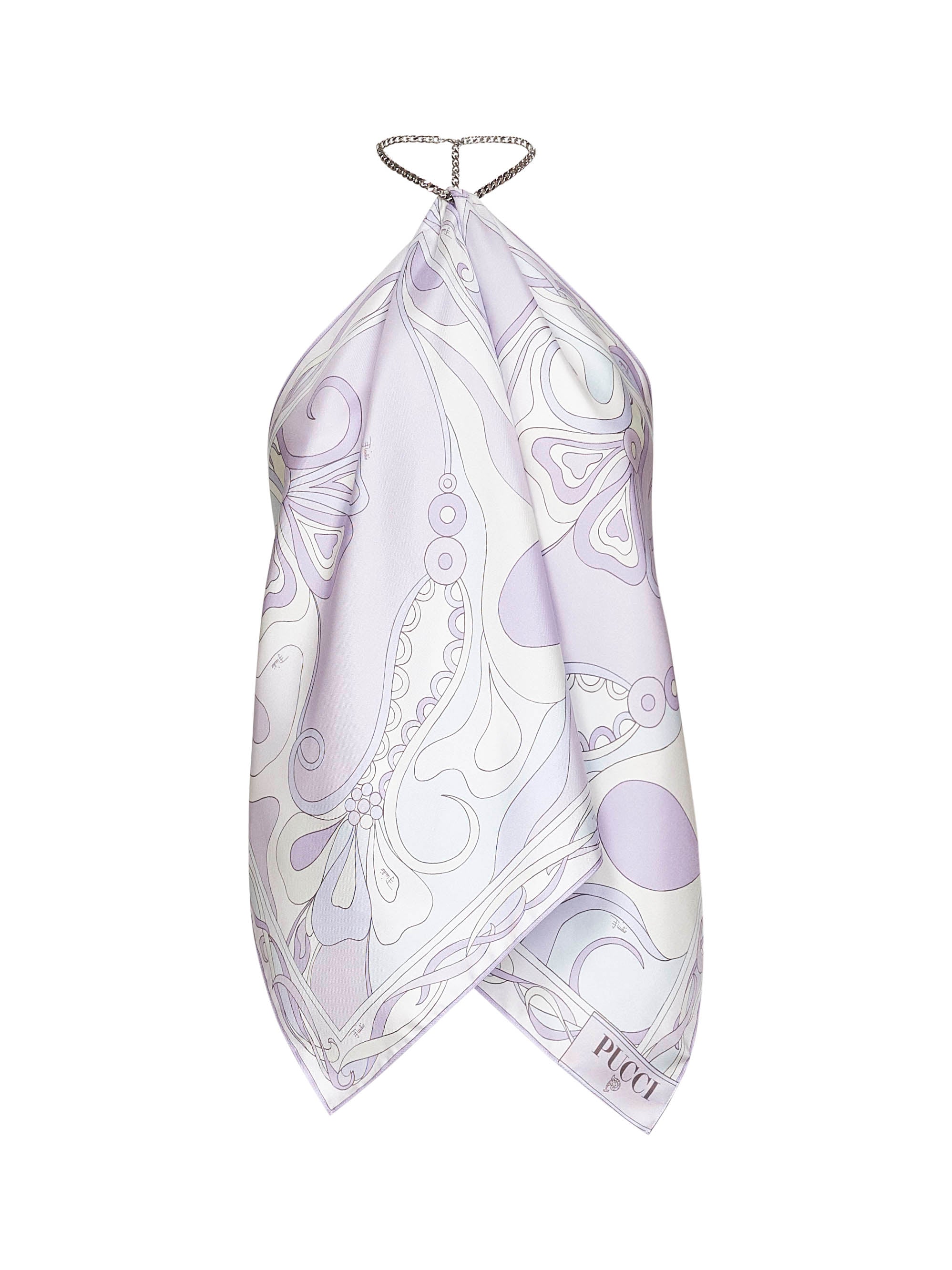 Lavender Orchidee print silk chain top – Daniello.com