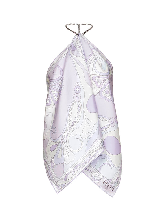 Lavender Orchidee print silk chain top