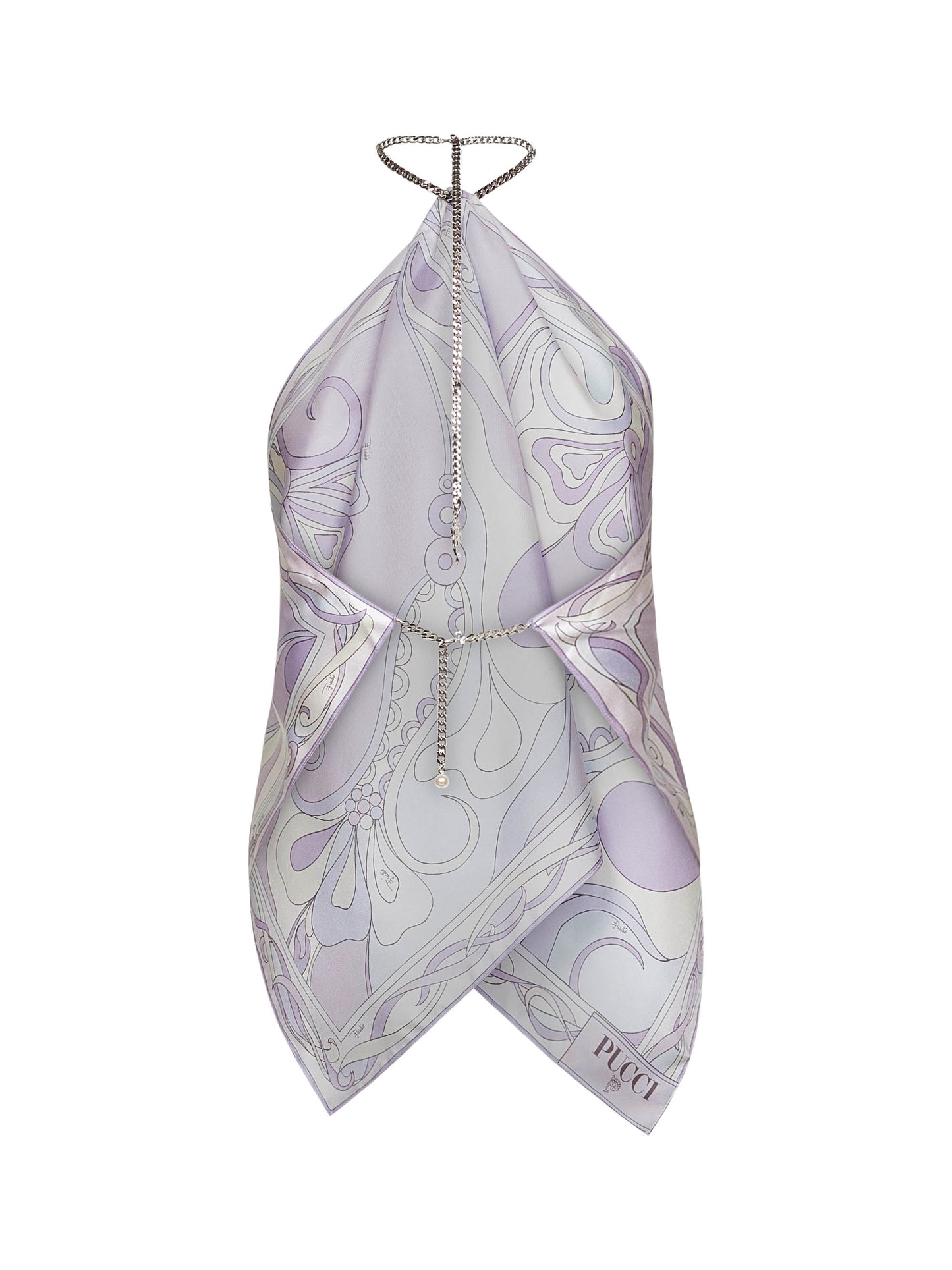 Lavender Orchidee print silk chain top