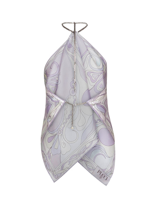 Lavender Orchidee print silk chain top