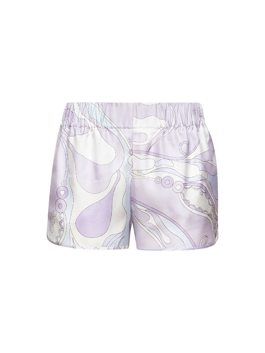 Lavender Orchidee print silk shorts