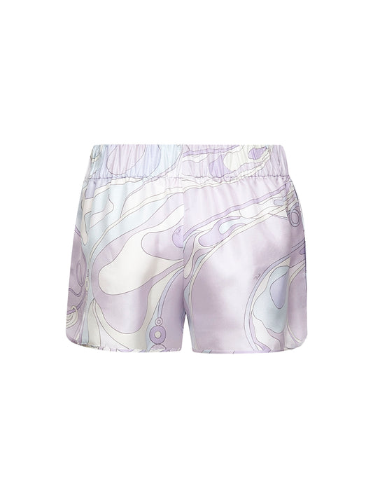 Lavender Orchidee print silk shorts