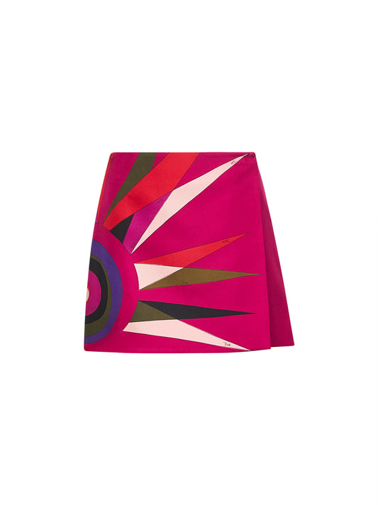 Hawaii print silk twill wrap miniskirt