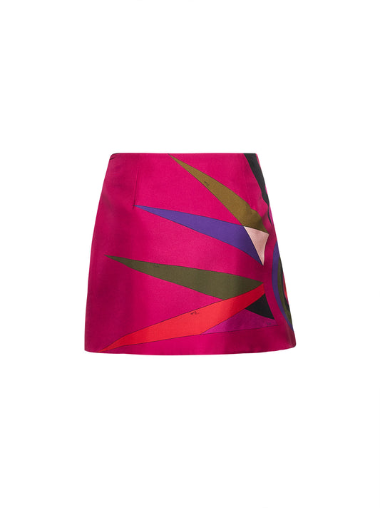Hawaii print silk twill wrap miniskirt
