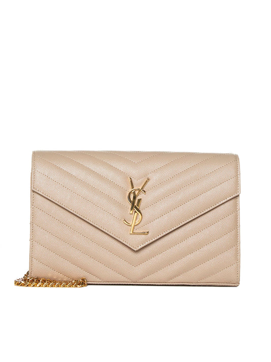YSL logo quilted leather wallet on chain bag