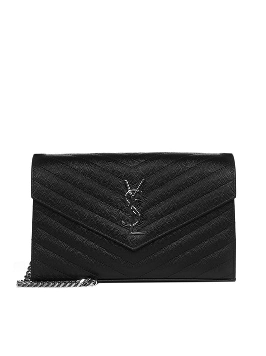YSL logo quilted leather wallet on chain bag