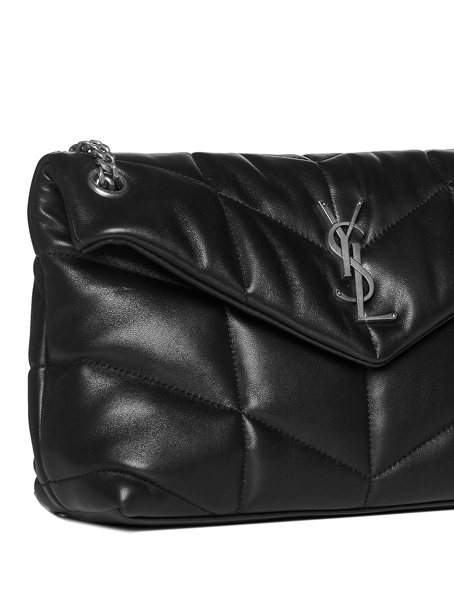 Puffer small YSL logo quilted leather bag