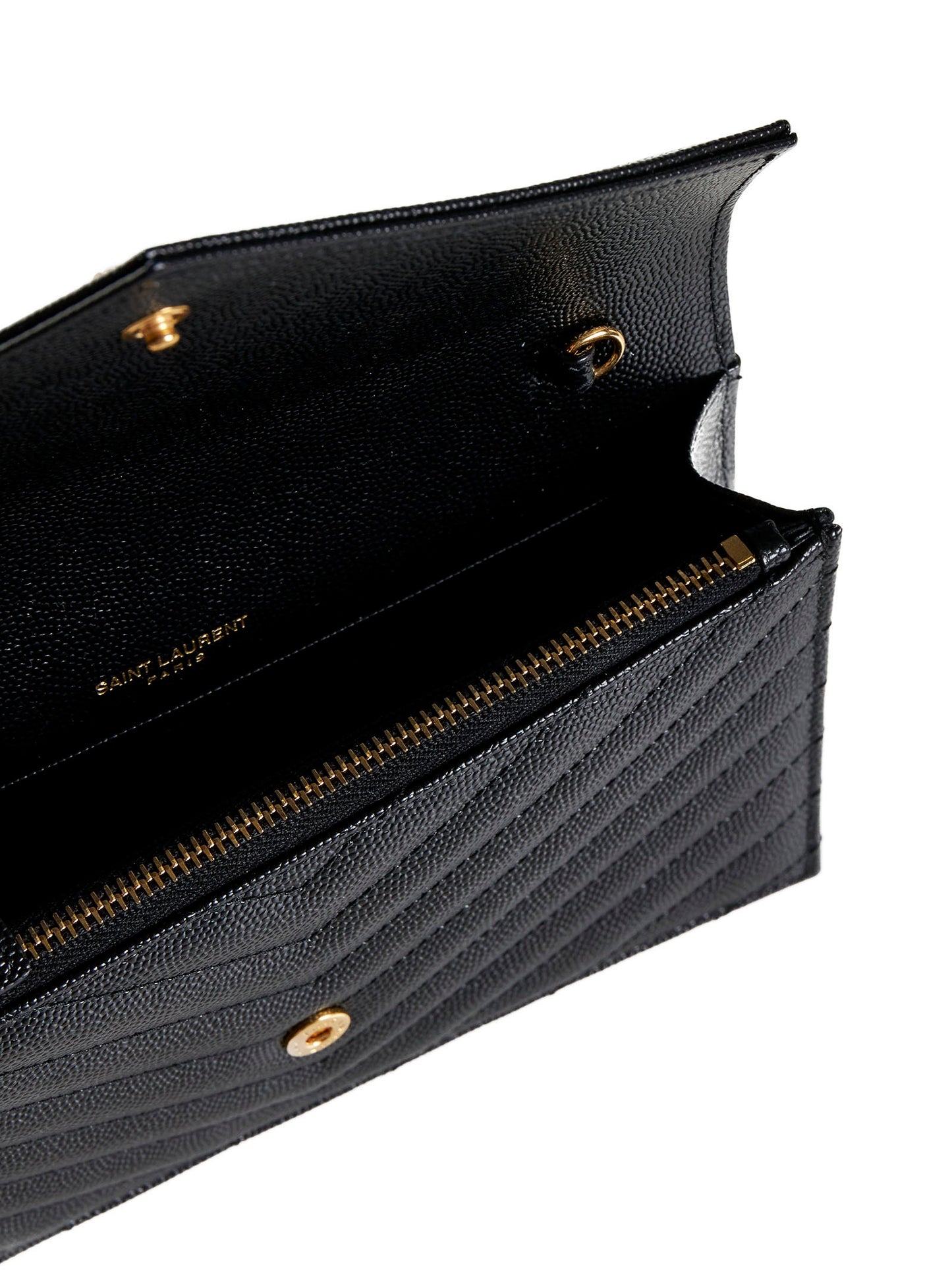 Classic Cassandre envelope clutch with chain in grain de poudre leather