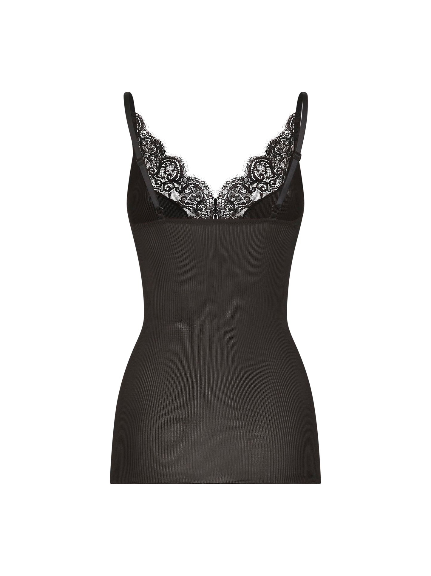 Black ribbed silk jersey laced tank top