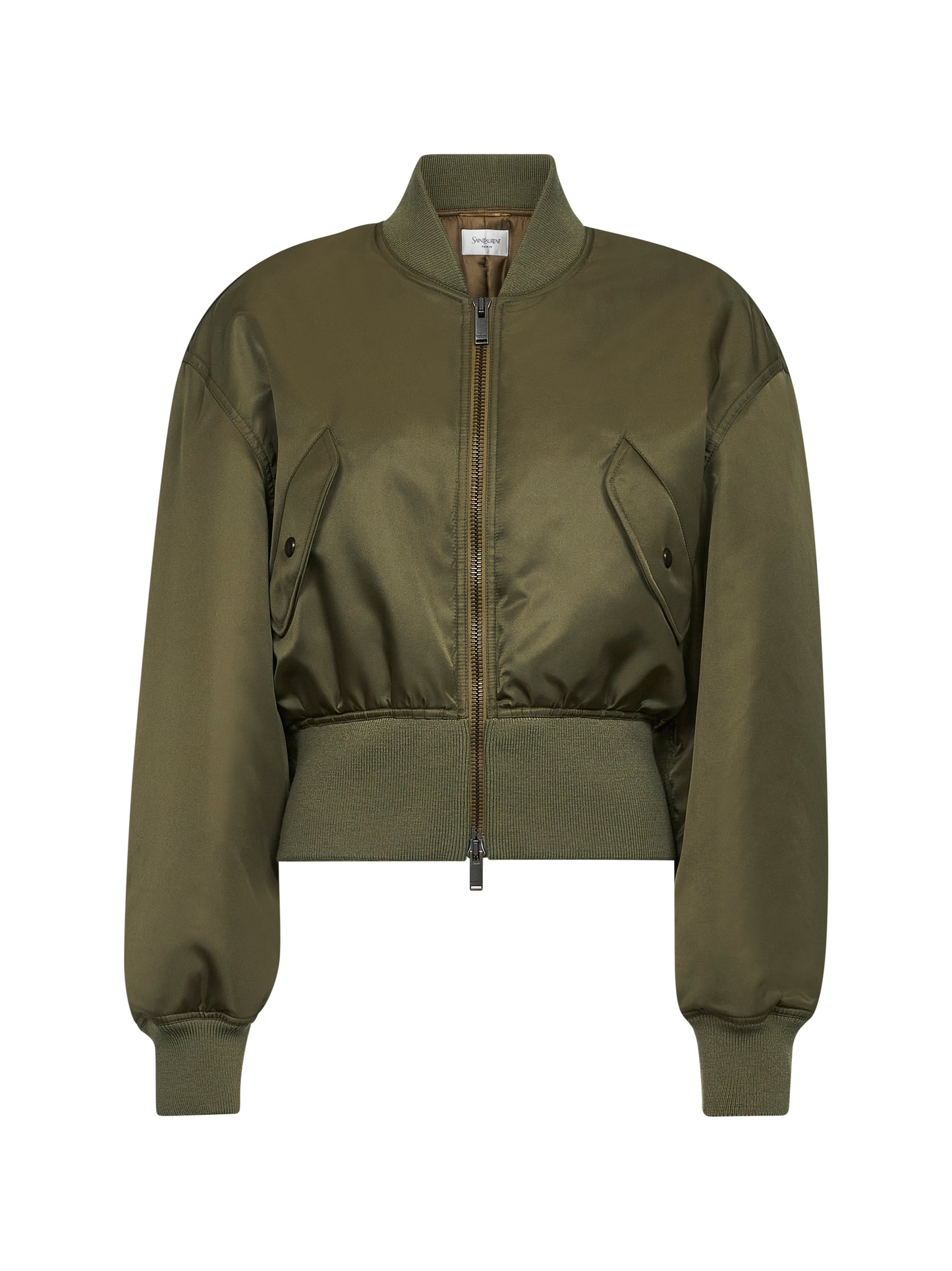 Bomber corto imbottito in nylon riciclato kaki