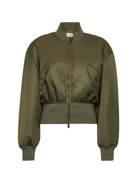 Bomber corto imbottito in nylon riciclato kaki