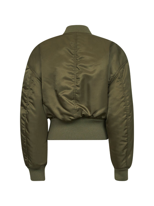 Bomber corto imbottito in nylon riciclato kaki