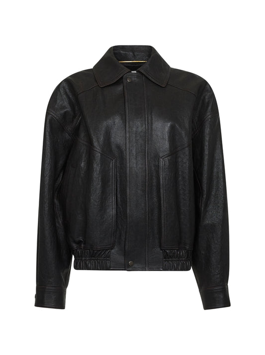 Bomber marrone in pelle di agnello martellata
